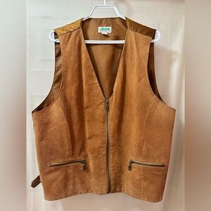 Vintage Ash Creek Leather Vest Brown Zip Front Y2K Biker XL Bohemian Classic